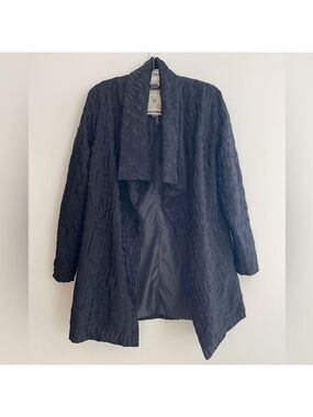 PAPARAZZI BY BIZ Open Front Lined Black Coat Shawl Collar Embroidered Statement